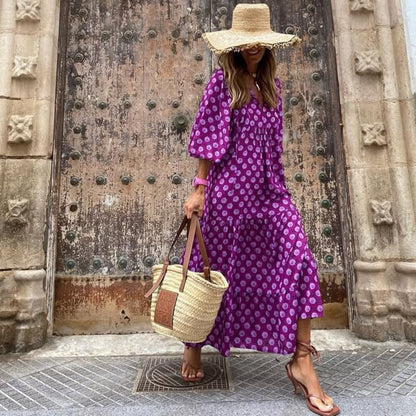 Aroa Abito Boho con Stampa Artistico e Silhouette fluida