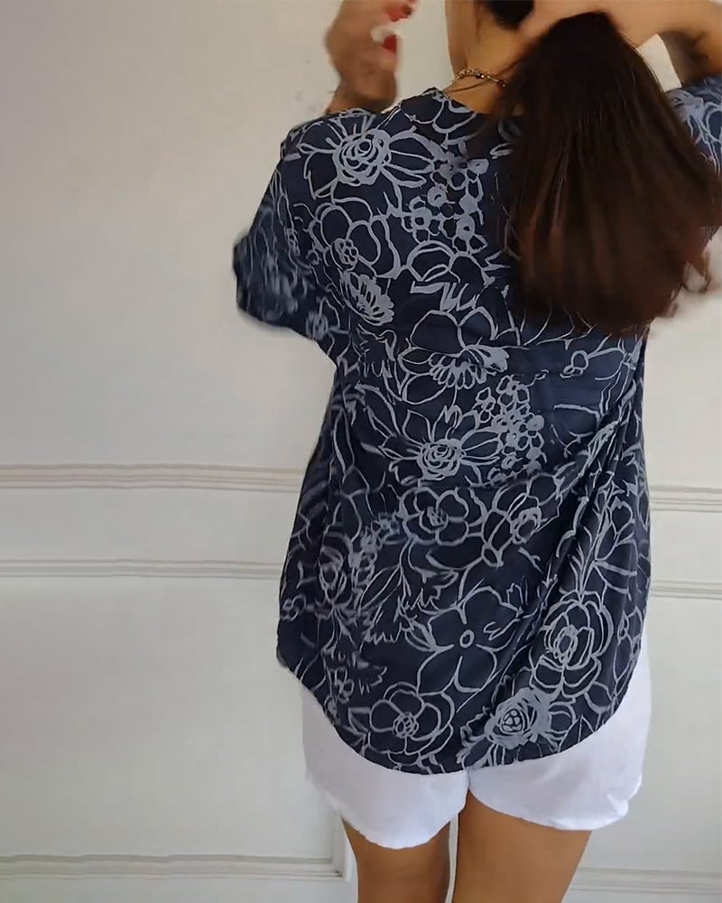 Blusa Stampata Abotonada con collo a V