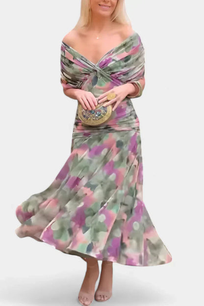 Alondra - Abito lungo con stampa floreale di fantasía e scollo a V