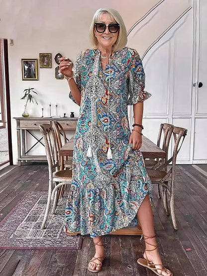 Mevelyn - Abito Bohemio di Paisley con Borlas e Cinta