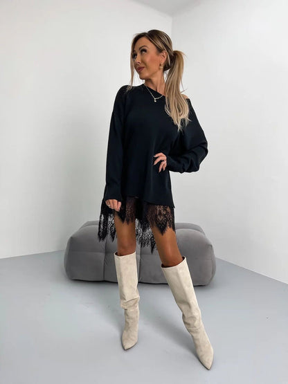 Sudadera Media con Capucha di Pizzo e Girocollo