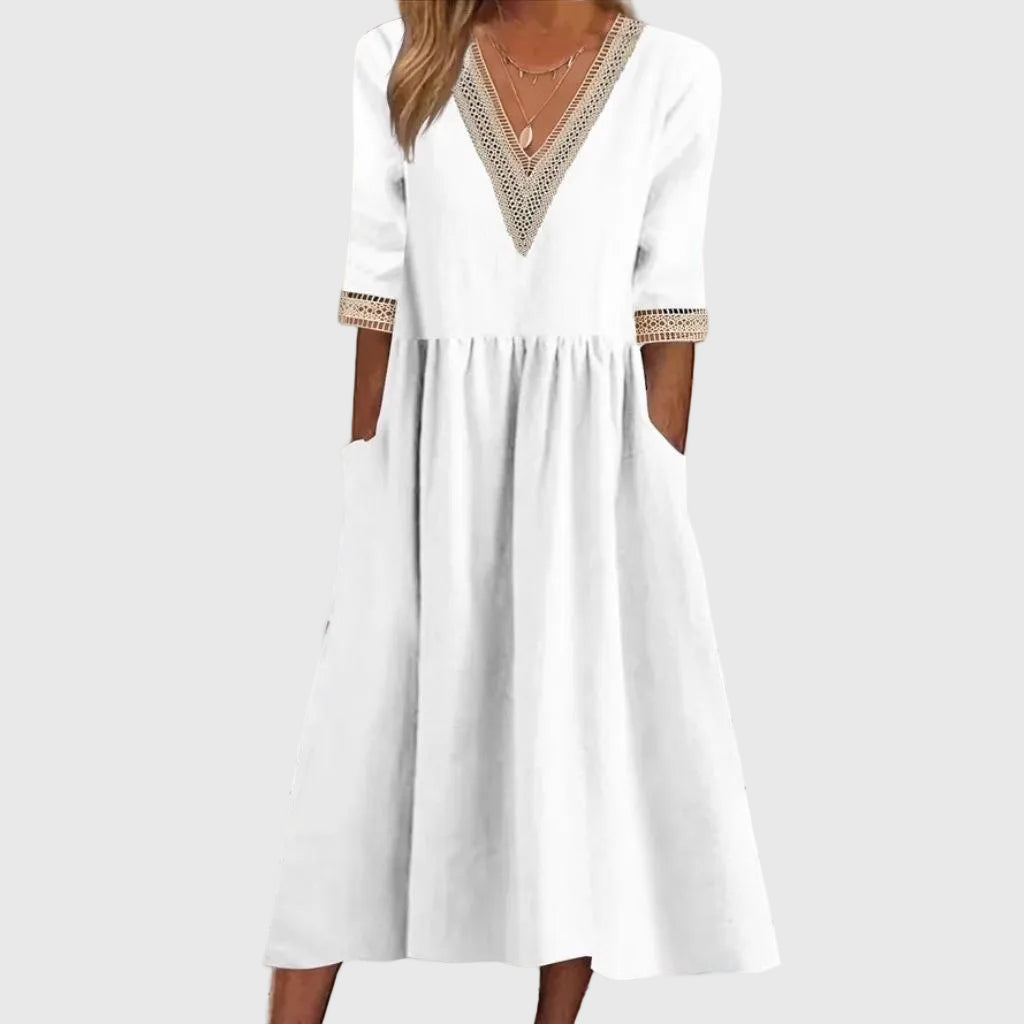 Sara | Abito midi con dettaglio di Pizzo Elegante