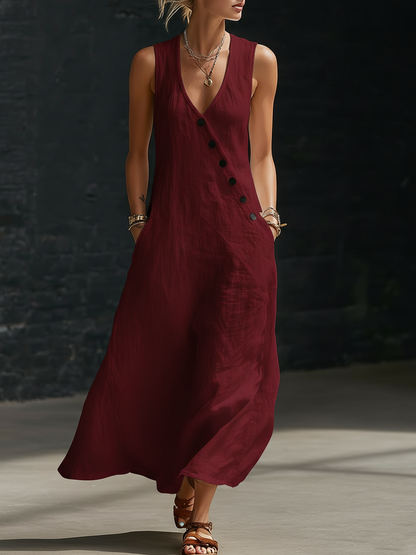 Abito maxi donna Bottonata Fluida - Eleganza Minimalista Quotidiana