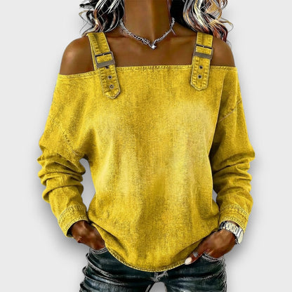 Elama – Top di Denim Senza Spalle