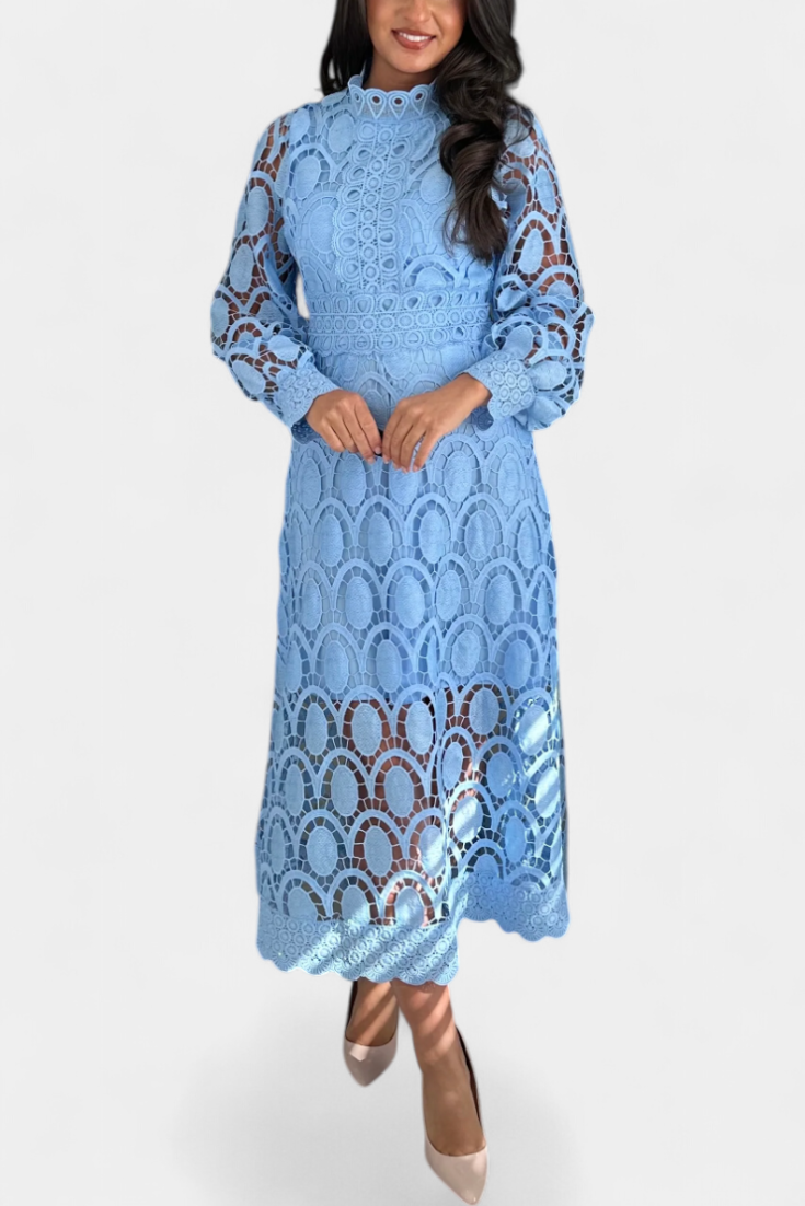 Jovie Abito midi in pizzo Ricamo con Collo alto