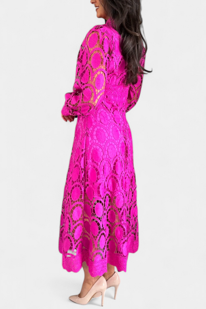Jovie Abito midi in pizzo Ricamo con Collo alto