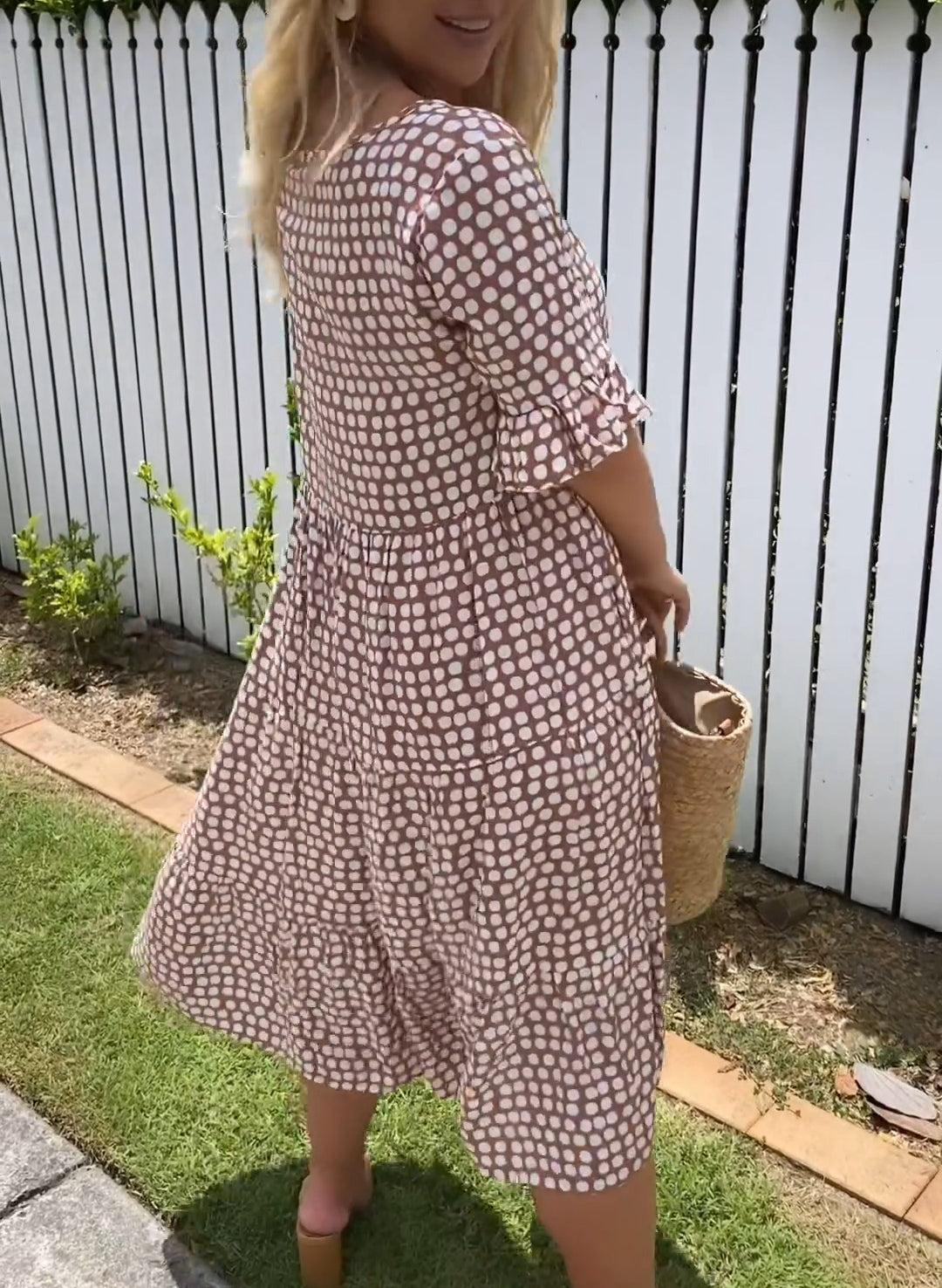 Rebecca - Abito midi Casual Chic con Maniche Volant