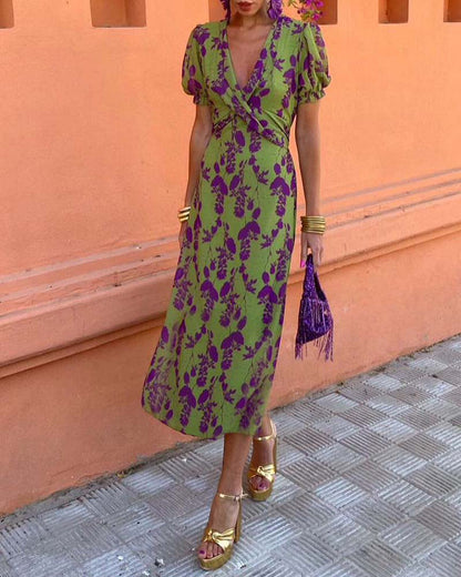 Aria™ - Elegante Abito con scollo a V profundo con motivo di hojas