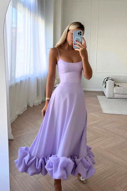 Abito Maxi da donna con Spalline di Espagueti, Gonna Acampanada e Dobladillo con Volant