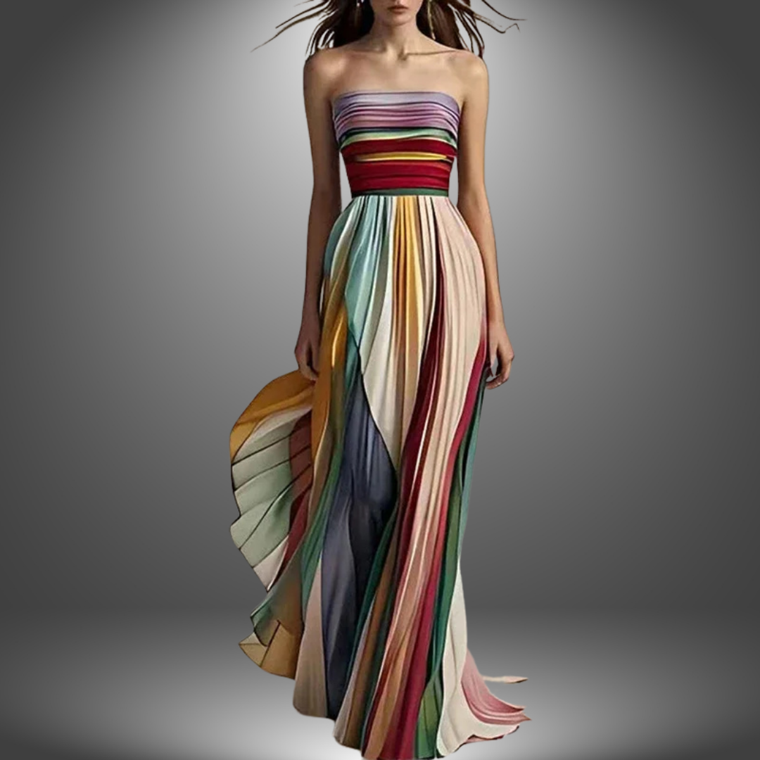 Abigail | Abito maxi plissettato colorato senza maniche