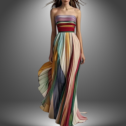 Abigail | Abito maxi plissettato colorato senza maniche