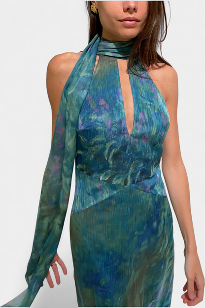 Moana Abito in Chiffon con Stampa Ispirato a Monet