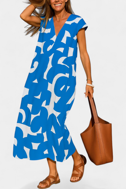 Asela Abito casual con scollo a V e Stampa Mixi