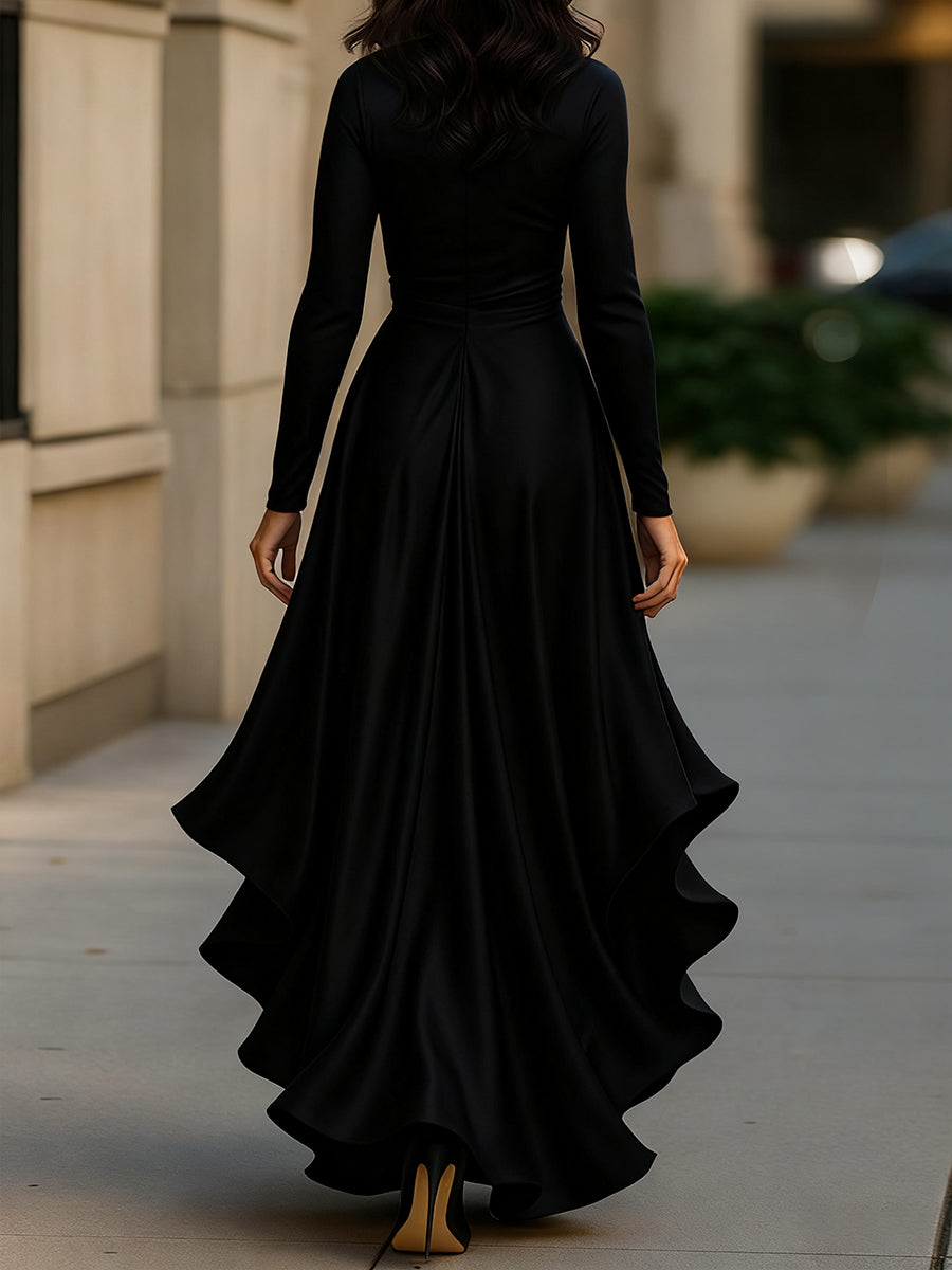 Palma | Abito maxi di Raso Draped con Dettagli di Volant
