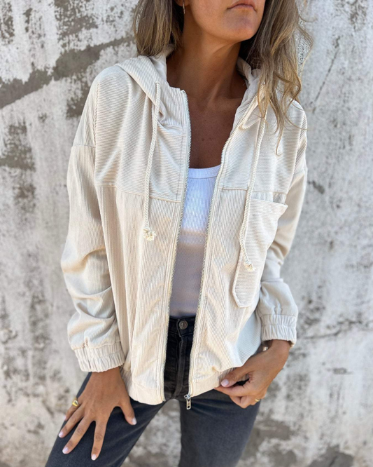 DANNA - Giacca con cappuccio in velluto a coste con zip