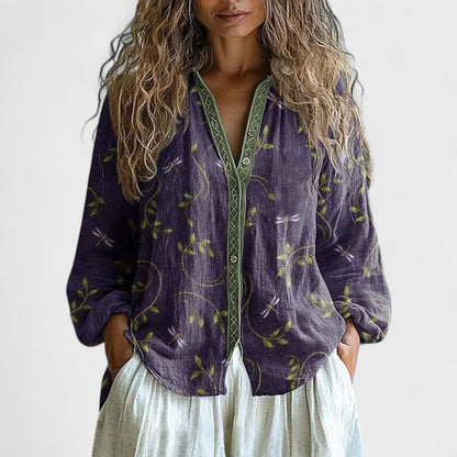 Ambra - Blusa con stampa di foglie vintage