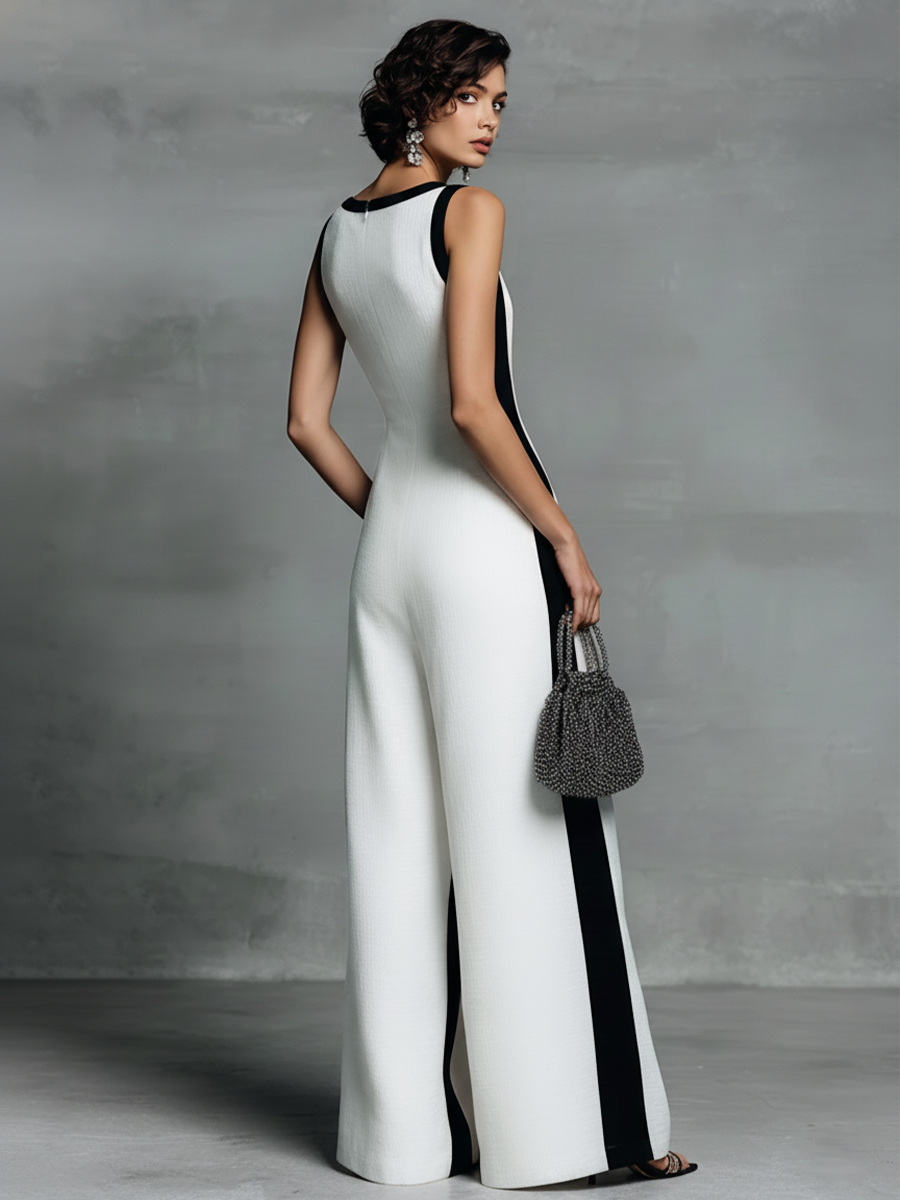 Salopette donna in Cotone e lino Nero e Bianco con Spalline Finos