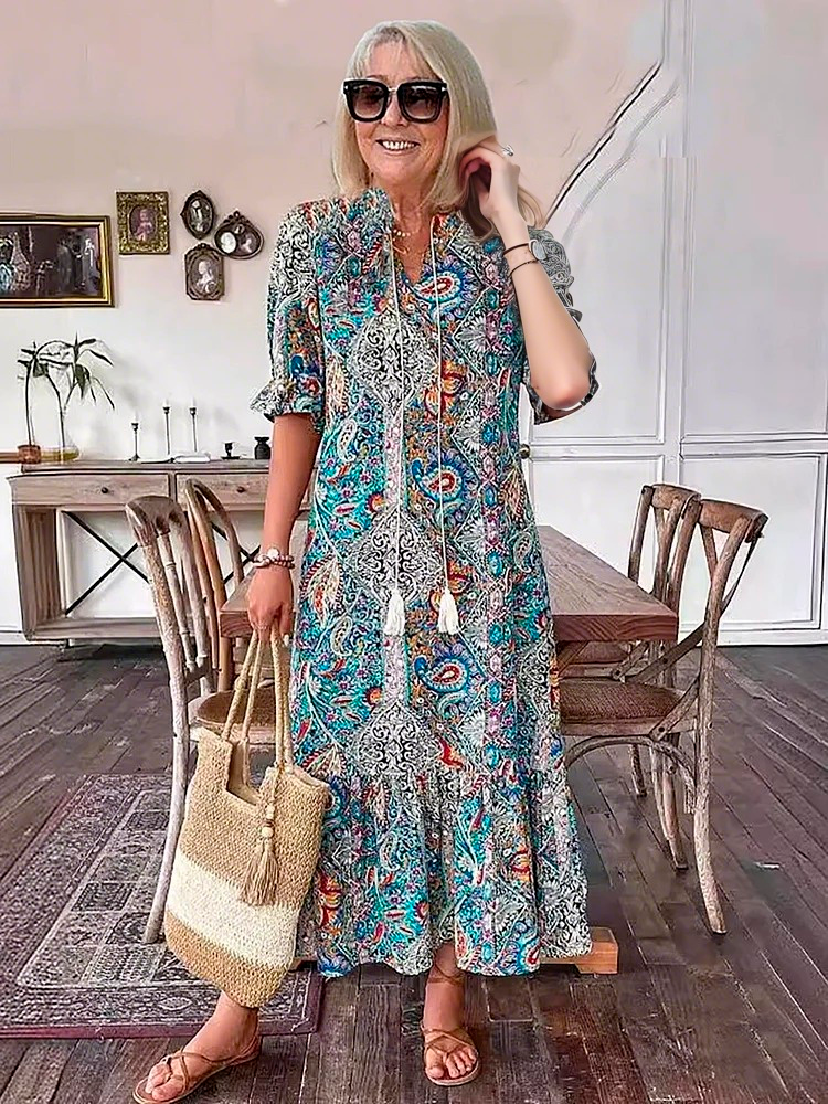 Mevelyn - Abito Boho di Paisley con Borlas