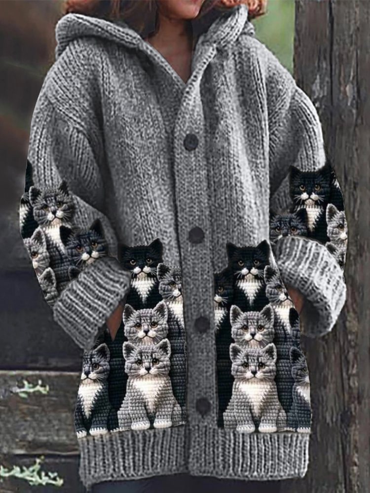 Jasmin - Cardigan in maglia Caldo e morbido con stampa di Gato