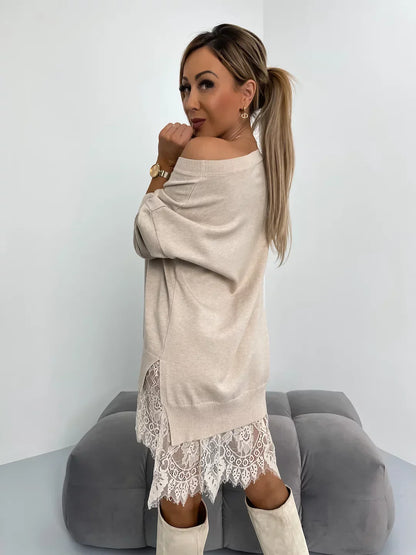 Sudadera Media con Capucha di Pizzo e Girocollo