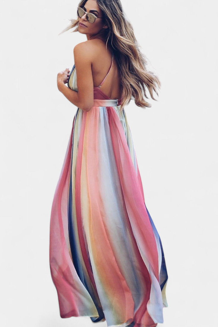 Gretchen Abito di Righe Multicolore con scollo a V