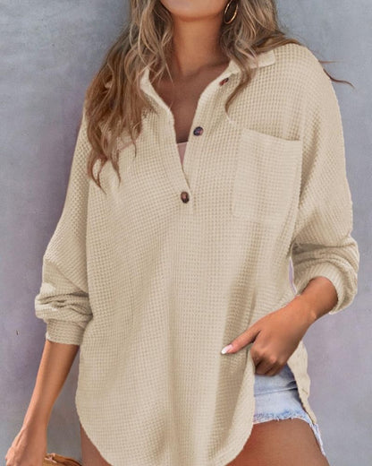 TAHLIA - Maglietta di Maglia Waffle con collo a V