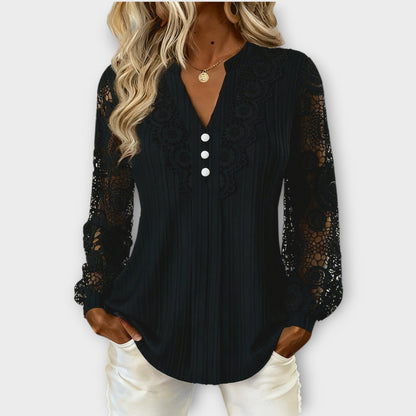 Blusa plissettata con Maniche di Pizzo Elegante