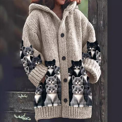 Jasmin - Cardigan in maglia Caldo e morbido con stampa di Gatos