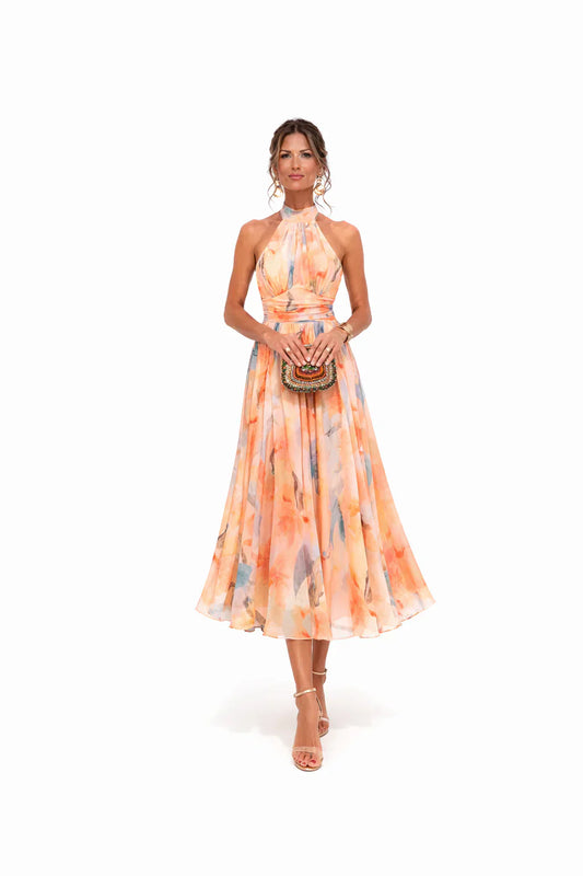 Esther | Abito con Collo halter e Stampa acquerello