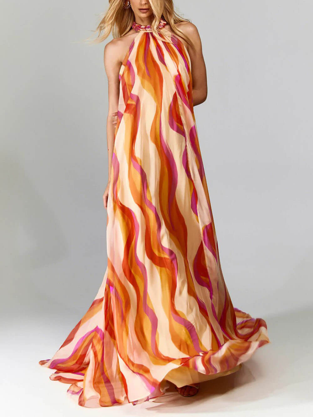Marlyn - Abito Maxi Senza Schiena con Collo Halter