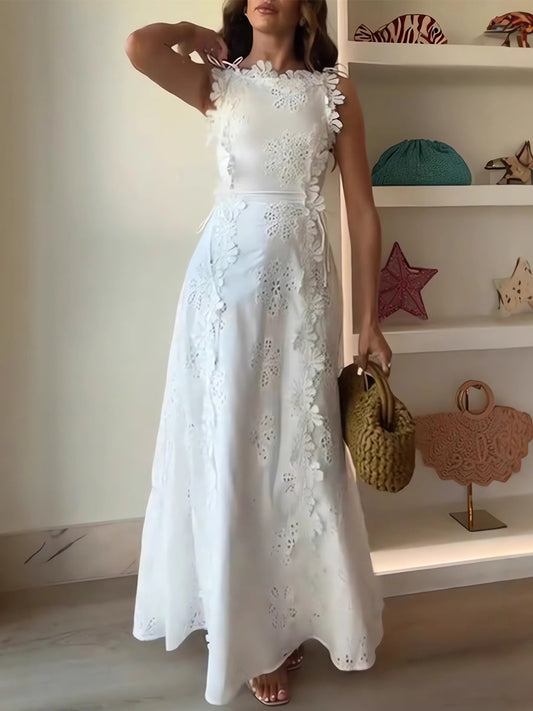 Éliora – Abito Maxi di Pizzo Floreale con Spalline Ajustables