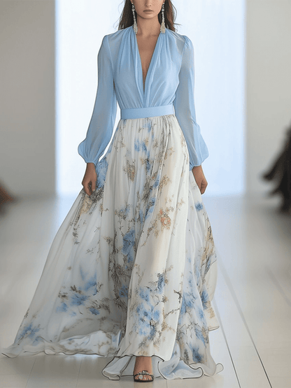 AURORA – ABITO MAXI ELEGANZA CIELO IN FLOR