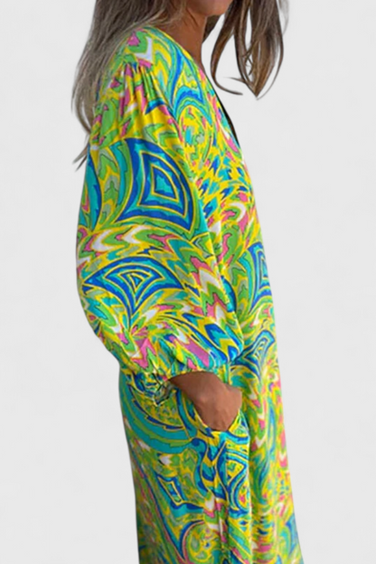 Carmina Abito maxi Boho con scollo a V e Stampa Abstracto