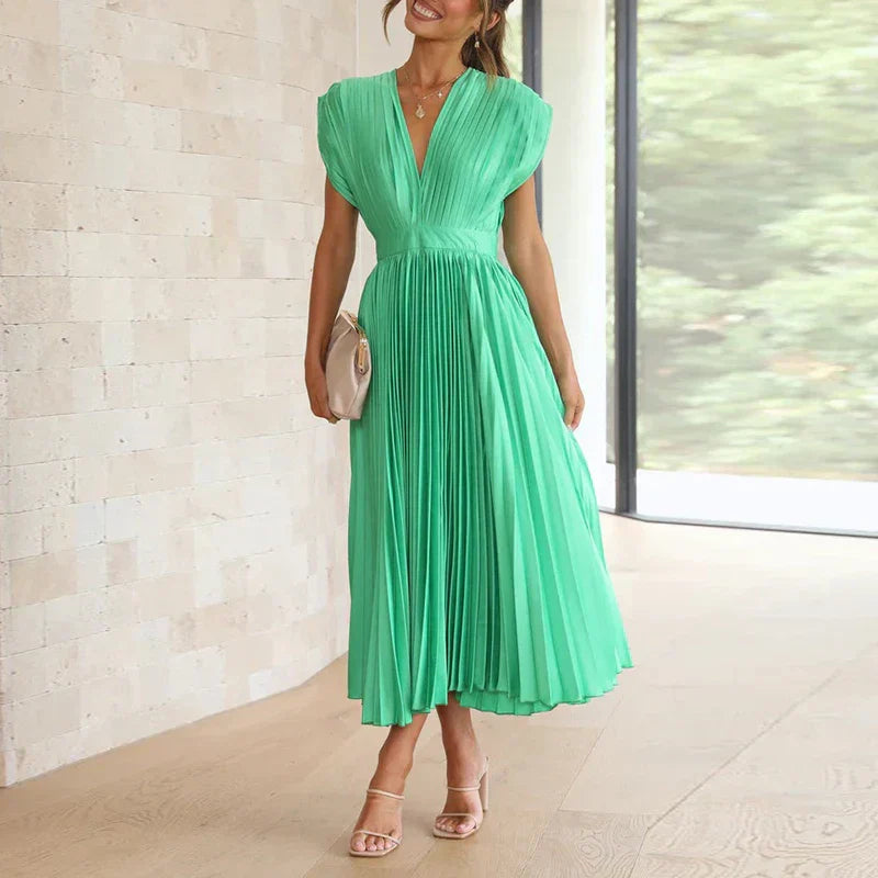 Adele - Abito maxi con scollo a V e pliegues