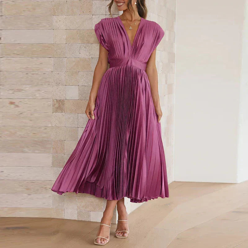 Adele | Abito Maxi con scollo a V e Pieghe