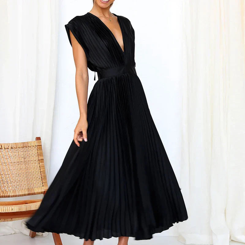 Adele - Abito maxi con scollo a V e pliegues