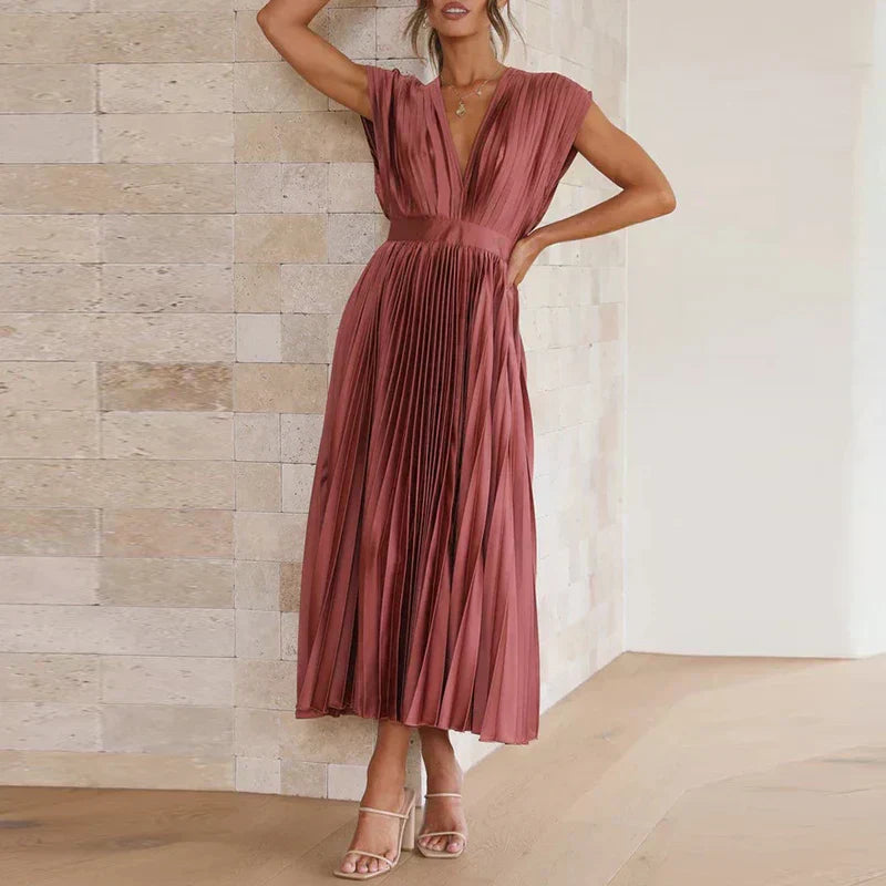 Adele | Abito Maxi con scollo a V e Pieghe