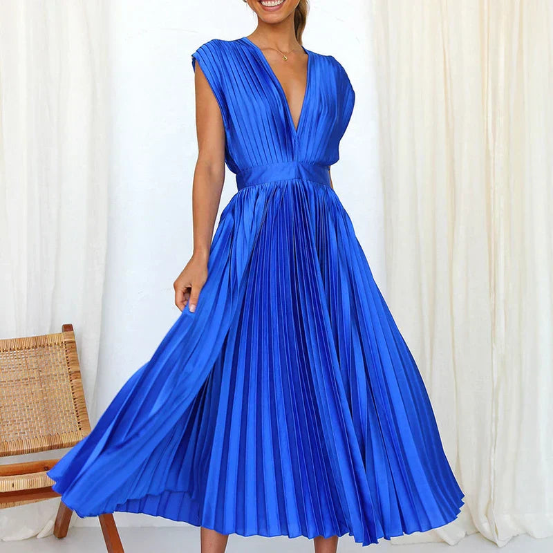 Adele - Abito maxi con scollo a V e pliegues