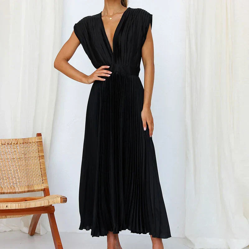 Adele | Abito Maxi con scollo a V e Pieghe