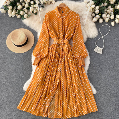 Abito Plissettato di Chiffon con Pois