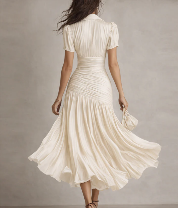 Adria | Abito midi di raso con design di righe vintage