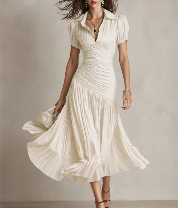Adria | Abito midi di raso con design di righe vintage