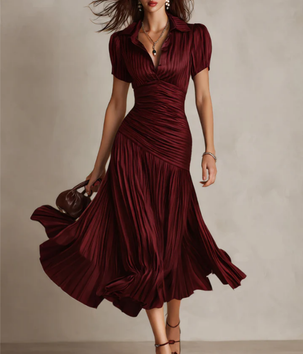 Adria | Abito midi di raso con design di righe vintage