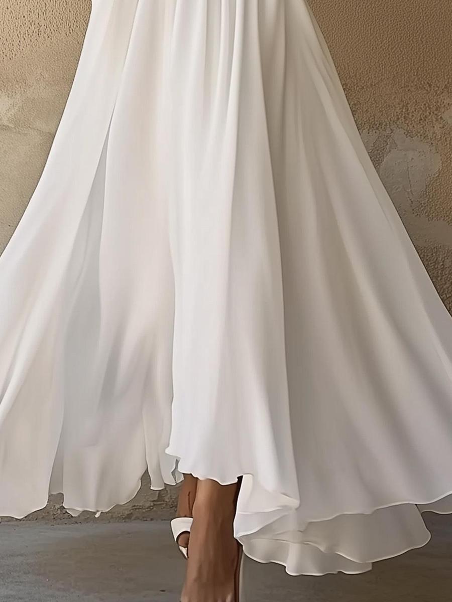 Abito maxi Bianco Sencillo di Collo a V Vintage
