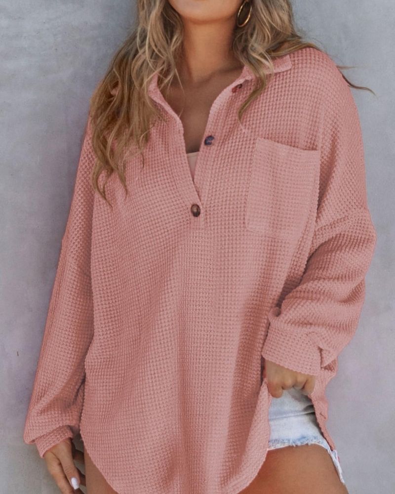 TAHLIA - Maglietta di Maglia Waffle con collo a V