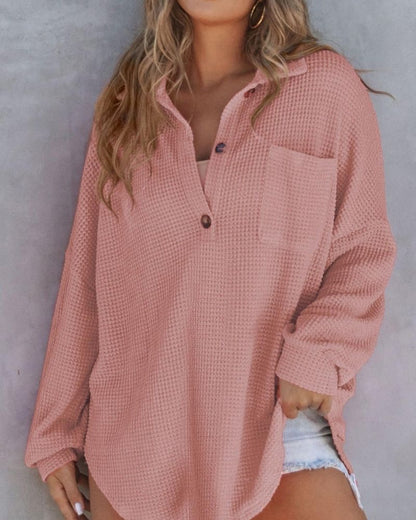 TAHLIA - Maglietta di Maglia Waffle con collo a V