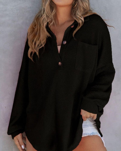 TAHLIA - Maglietta di Maglia Waffle con collo a V