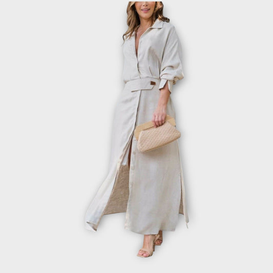 Abito Camisero Maxi Elegante con Cintura