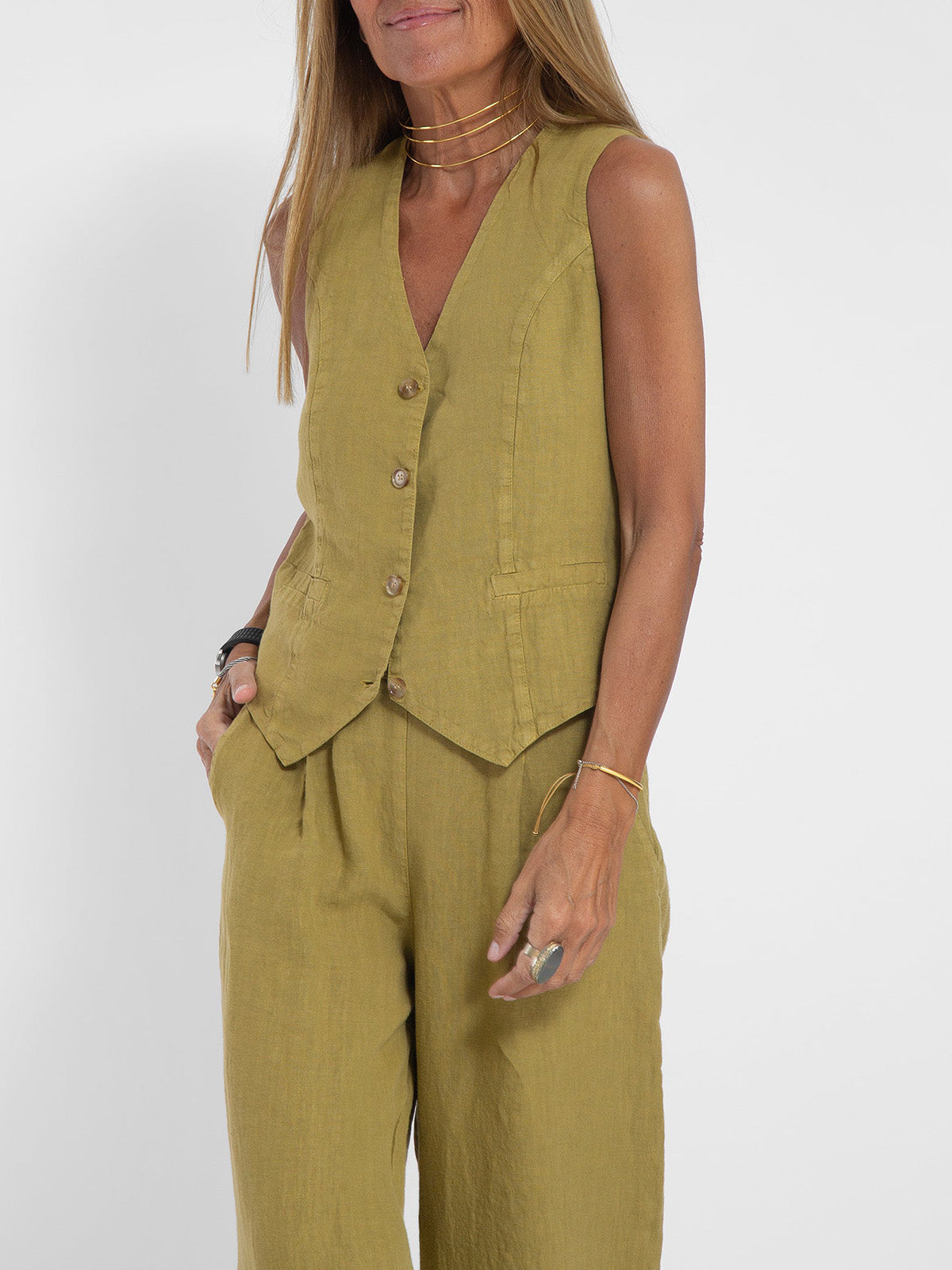 Jessica - Set di Gilet Abotonado e Pantaloni a gamba larga