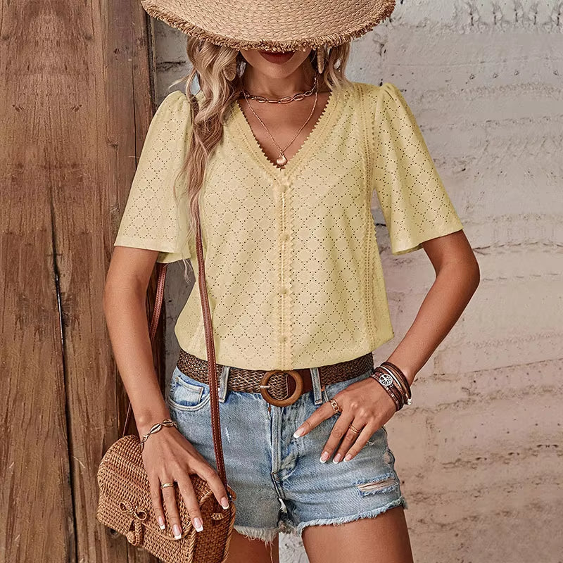 BLUSA A MANICHE CORTE IN V ADELHEID I